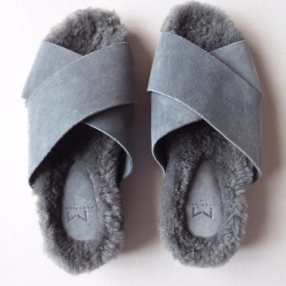 MARC FISHER GENUINE SUEDE SHEARLING SHOES SZ 6 M NEW GRAY WITH BLUE SHADE